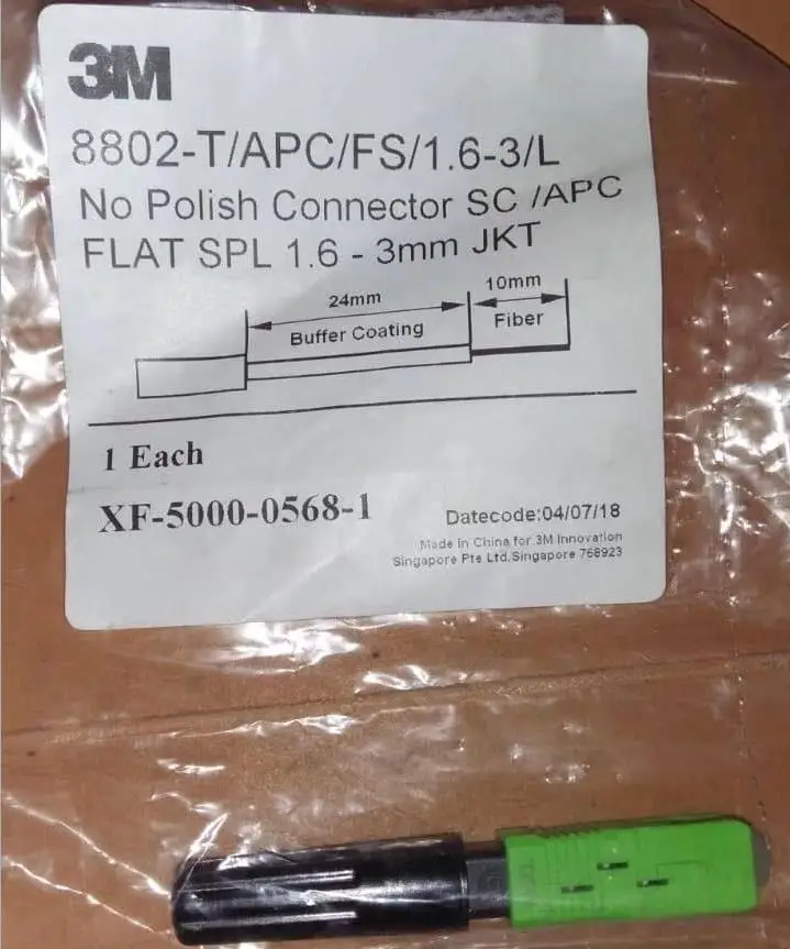 3M 8802-T/APC/FS/1.6-3/LX No Polish NPC Fiber Optic Fast Connector SC/APC FLAT SPL 1.6-3mm JKT quick connector