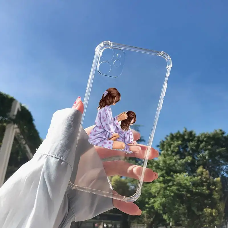 

Mom and baby Phone Case Transparent for Clear iPhone 11 12 8 7 6 6S XS MAX Plus X 5S SE 2020 XR mini pro