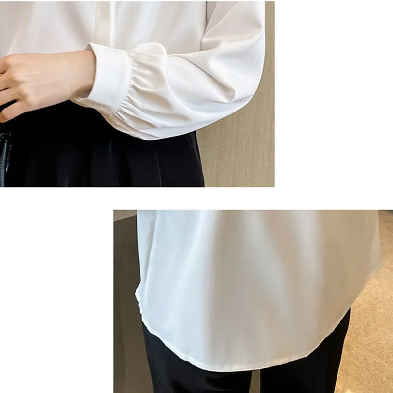 

Korean Silk Women Shirts Satin Blouses Women Silk Blouses Tops Woman Long Sleeve White Shirt Blouse Woman Blouse Top Plus Size