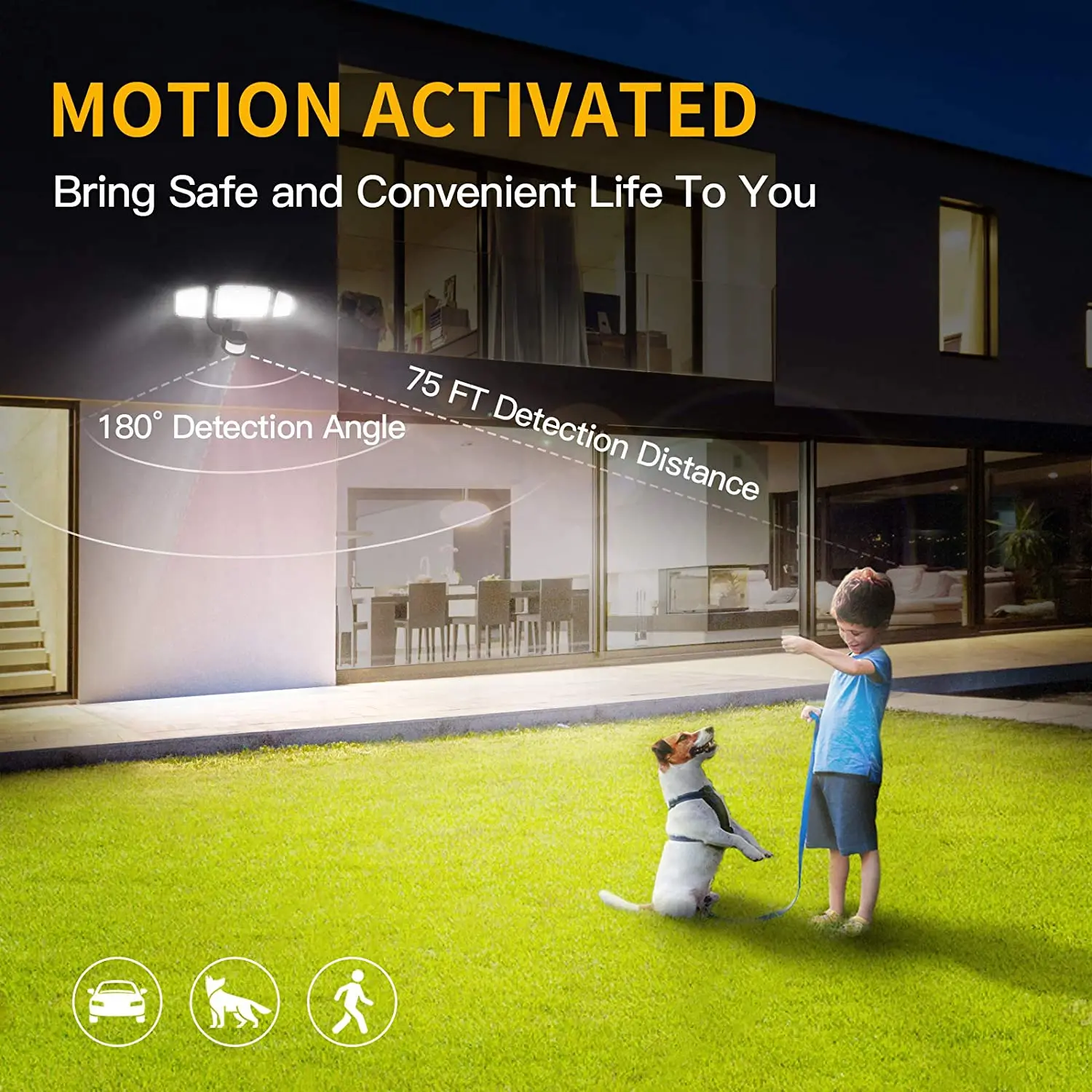 

LED Outdoor Lighting Motion Sensor Lights 50W Super Bright With 3 Adjustable Heads IP65 Waterproof Flood Light for Garden Garage