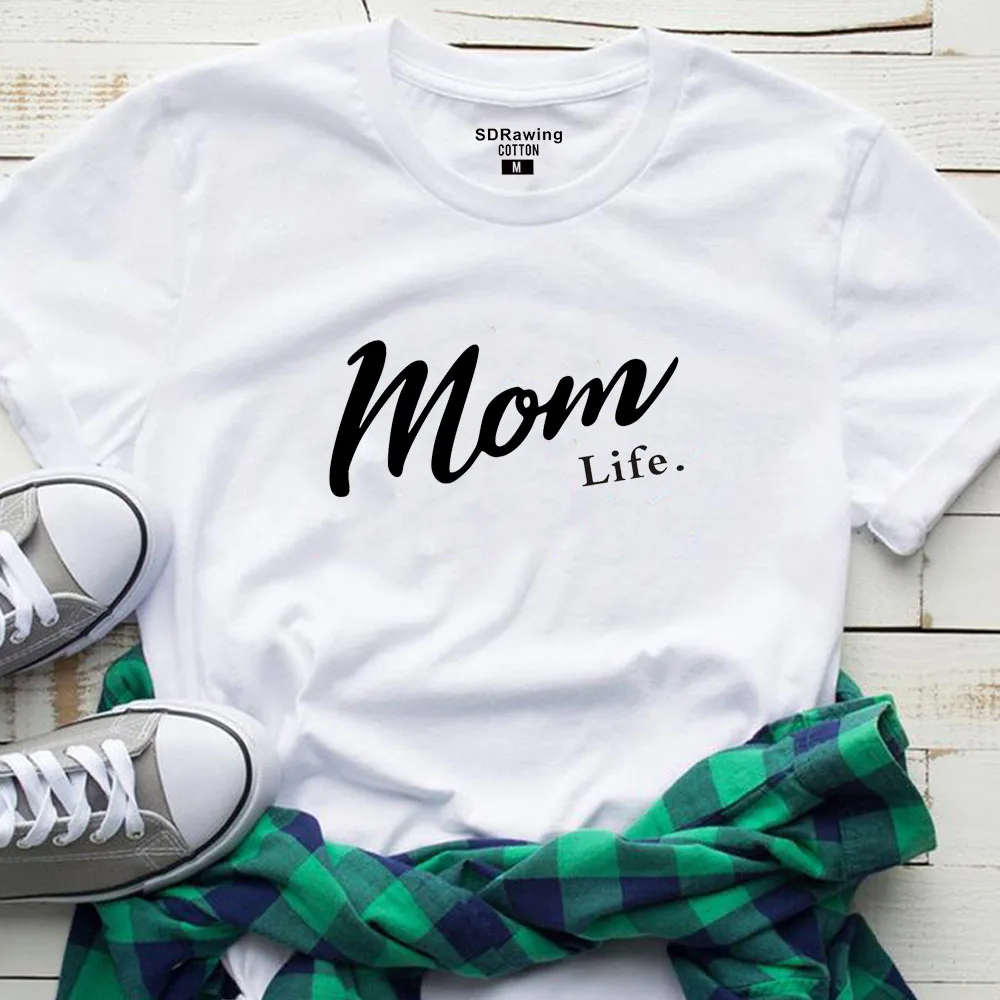 white Харадзюку футболка Mom Life подарок на день матери женская футболка Mom Life футболка с графическим принтом Летние повседневные женские Топы Прямая поставка - Цвет: white