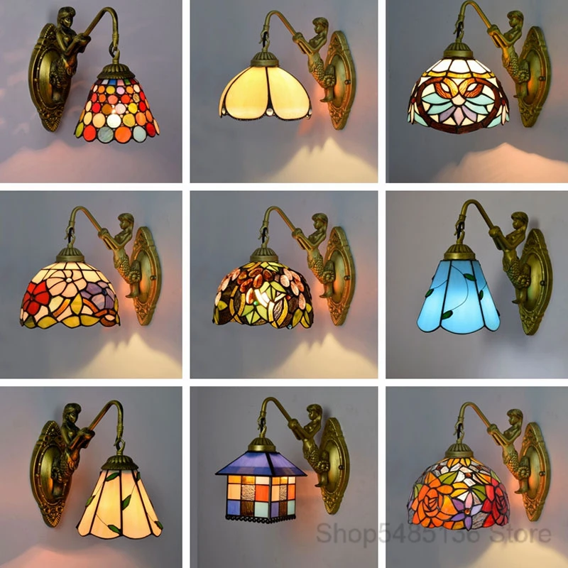 Настенная лампа Тиффани из витражного стекла винтажное Средиземноморское бра