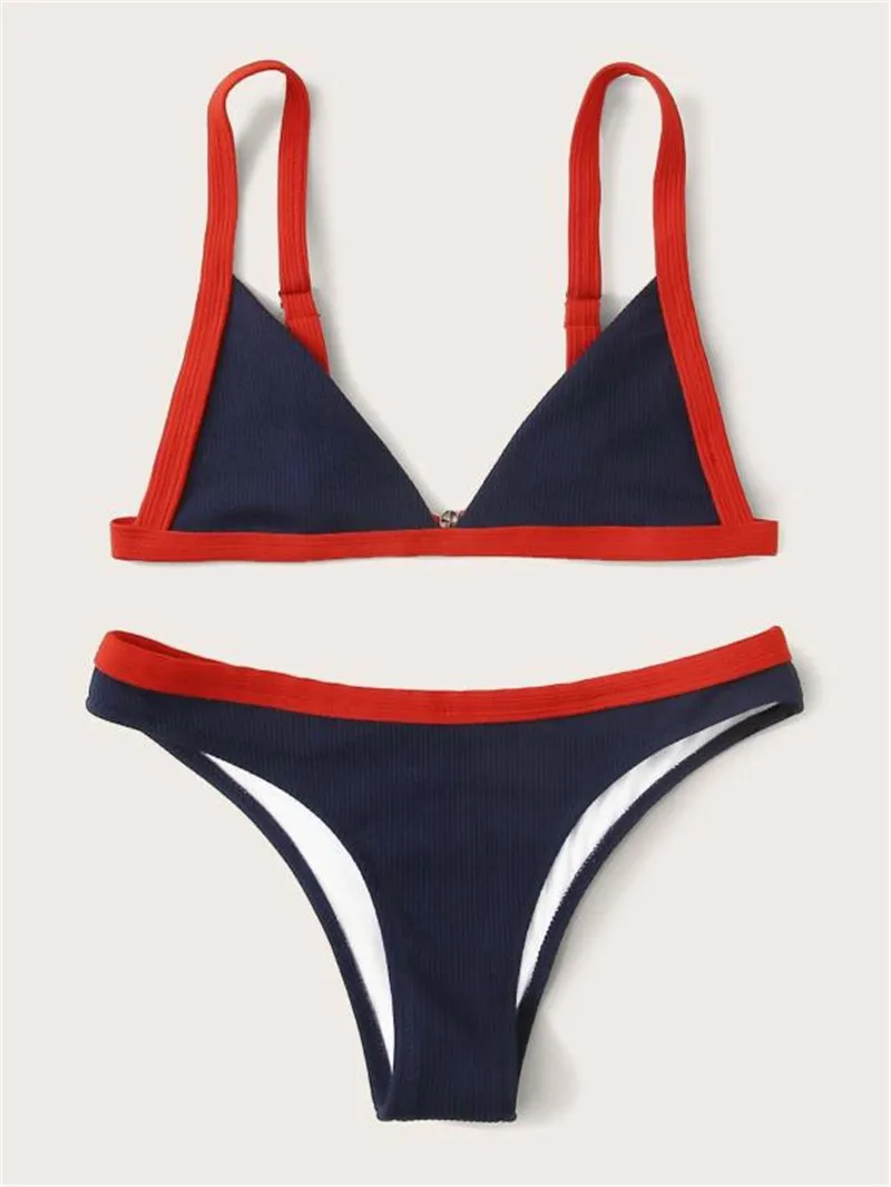 Микро Бикини 2020 Женский однотонный темно синий купальник пуш ап с вкладышами