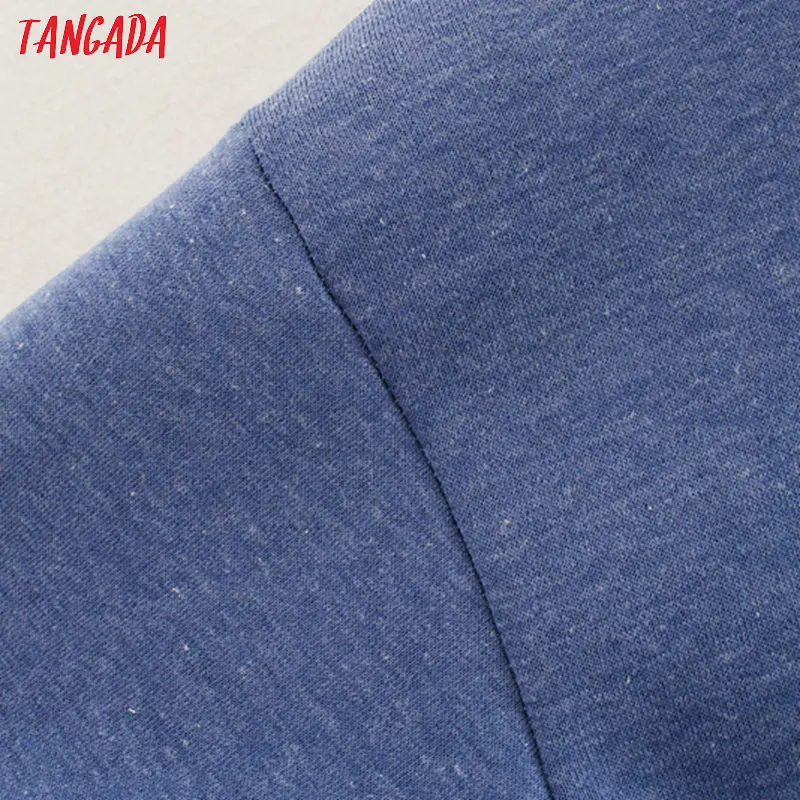Tangada женские синие флисовые толстовки с капюшоном, зимние японские Модные женские пуловеры больших размеров, Теплые Топы с капюшоном 6L02