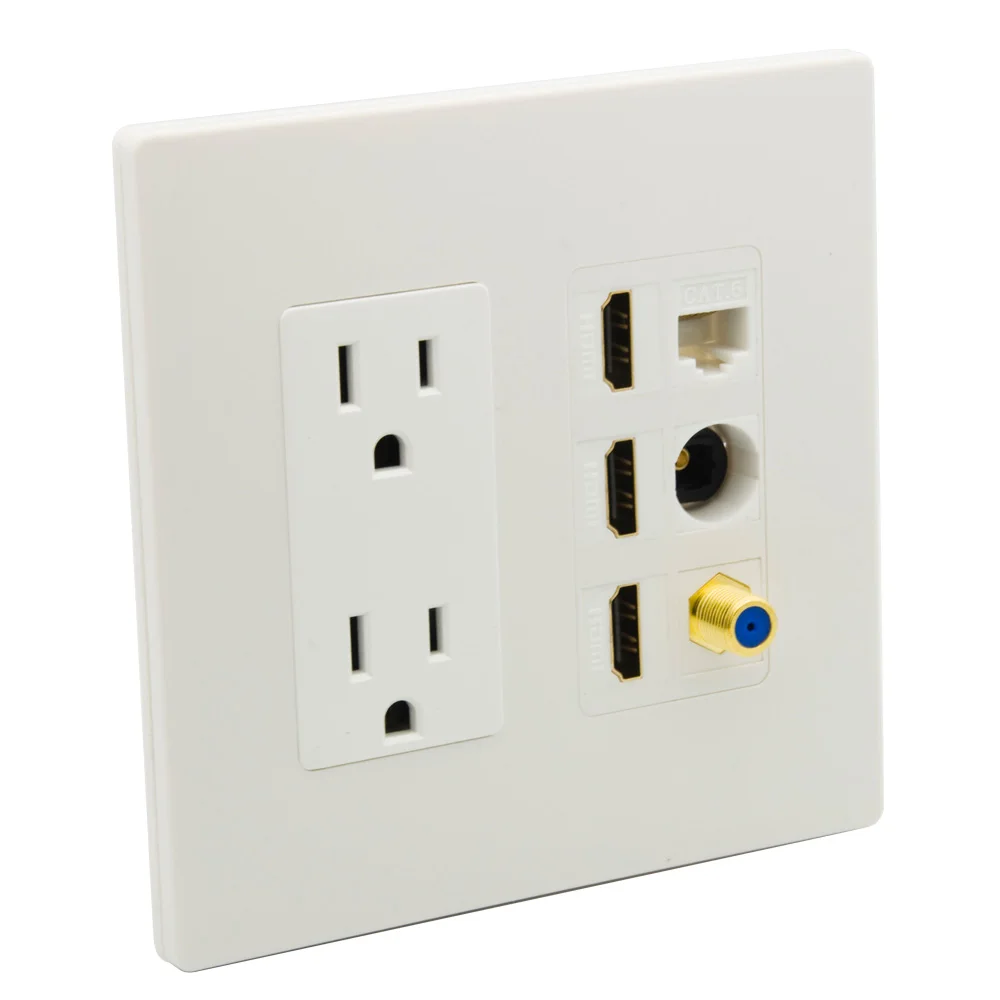 

Новый дизайн, 2 комплекта, без винтов, декоративный стиль, электрическая мощность, USB 3,0, Toslink аудио волокно, HDMI F RG6 CAT6 RJ45, настенная пластина