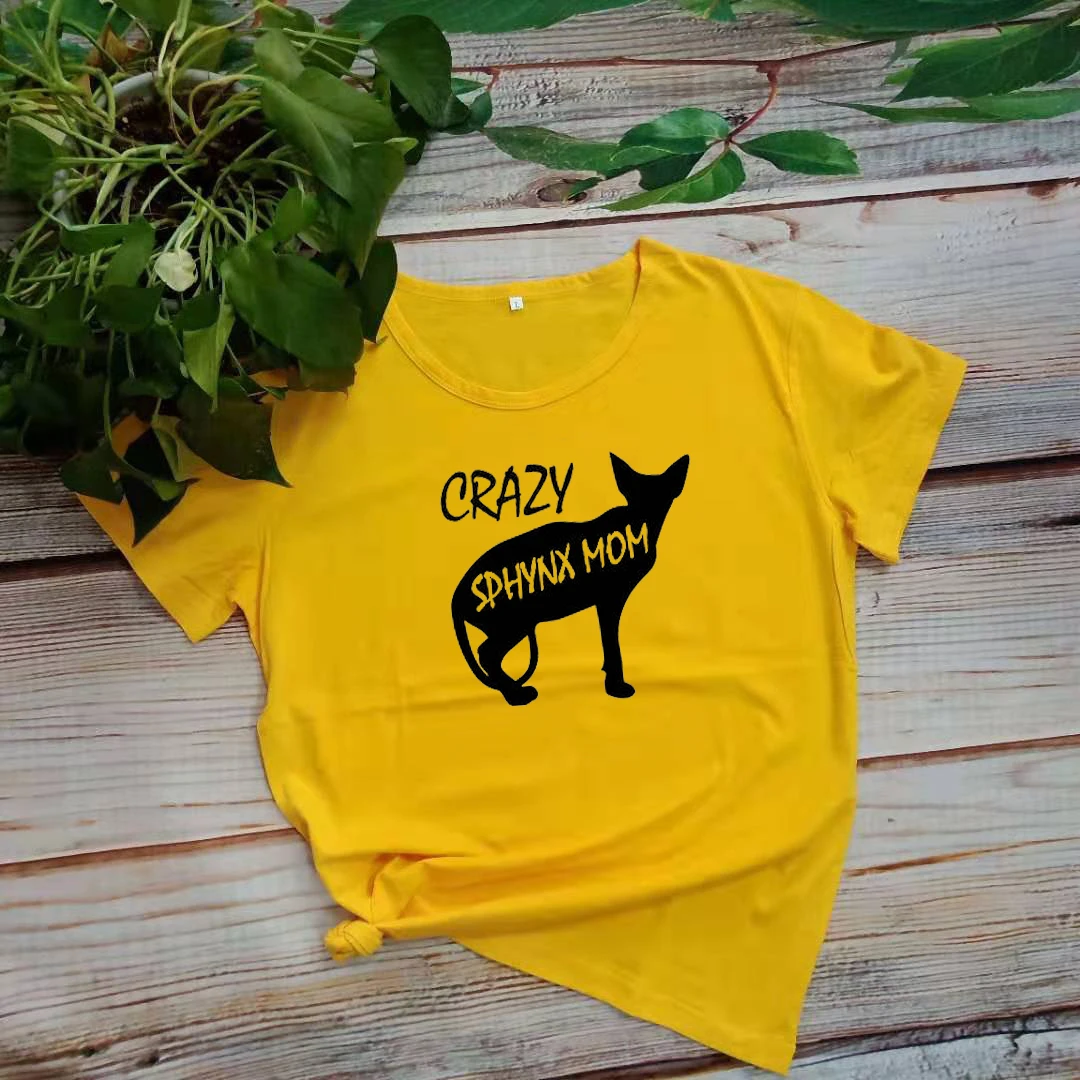 Crazy Sphynx Cat мама мамочка мама женский короткий рукав Топ Tees90s Хлопок Забавный буквенный принт графическая футболка с круглым вырезом Прямая поставка