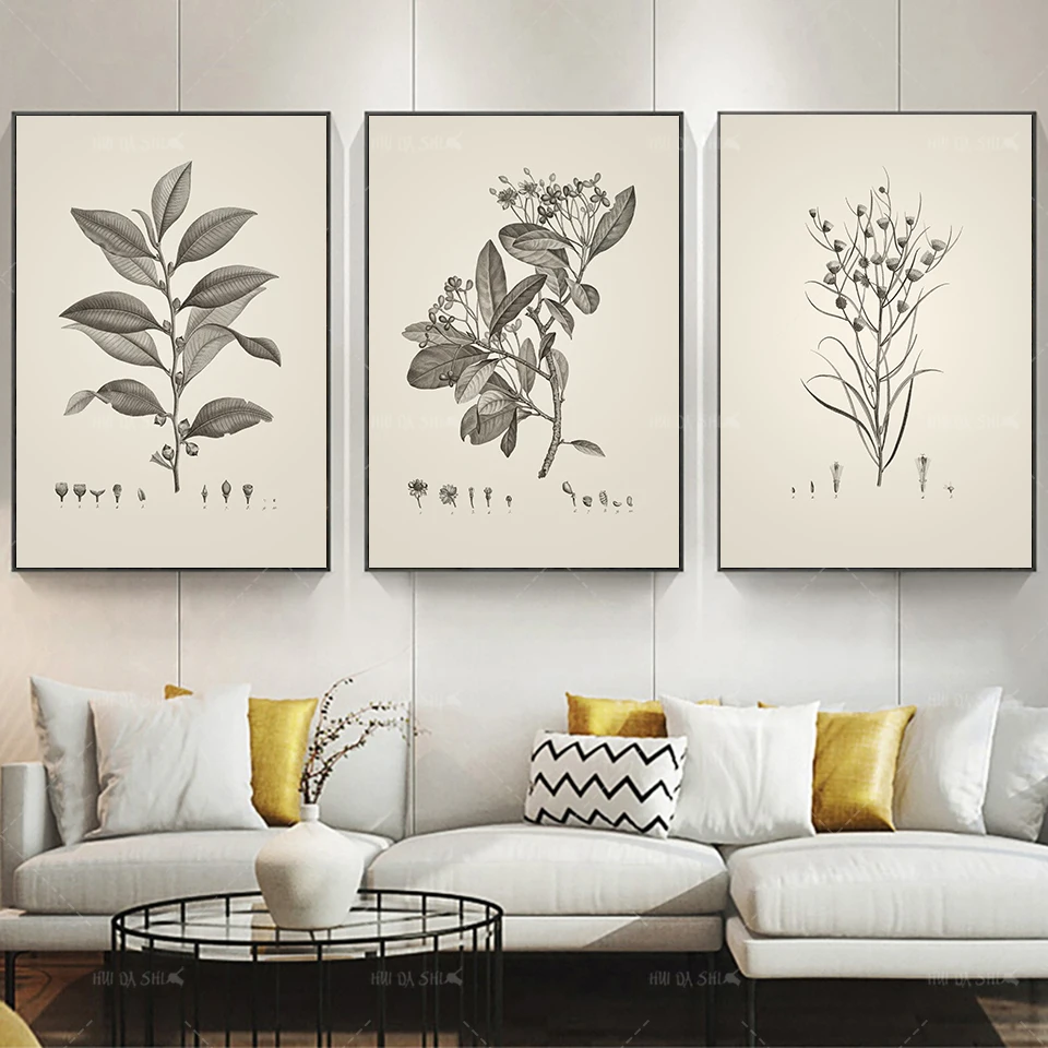 Скандинавская Ретро картина для свежего минимализма эскиз растений на холсте