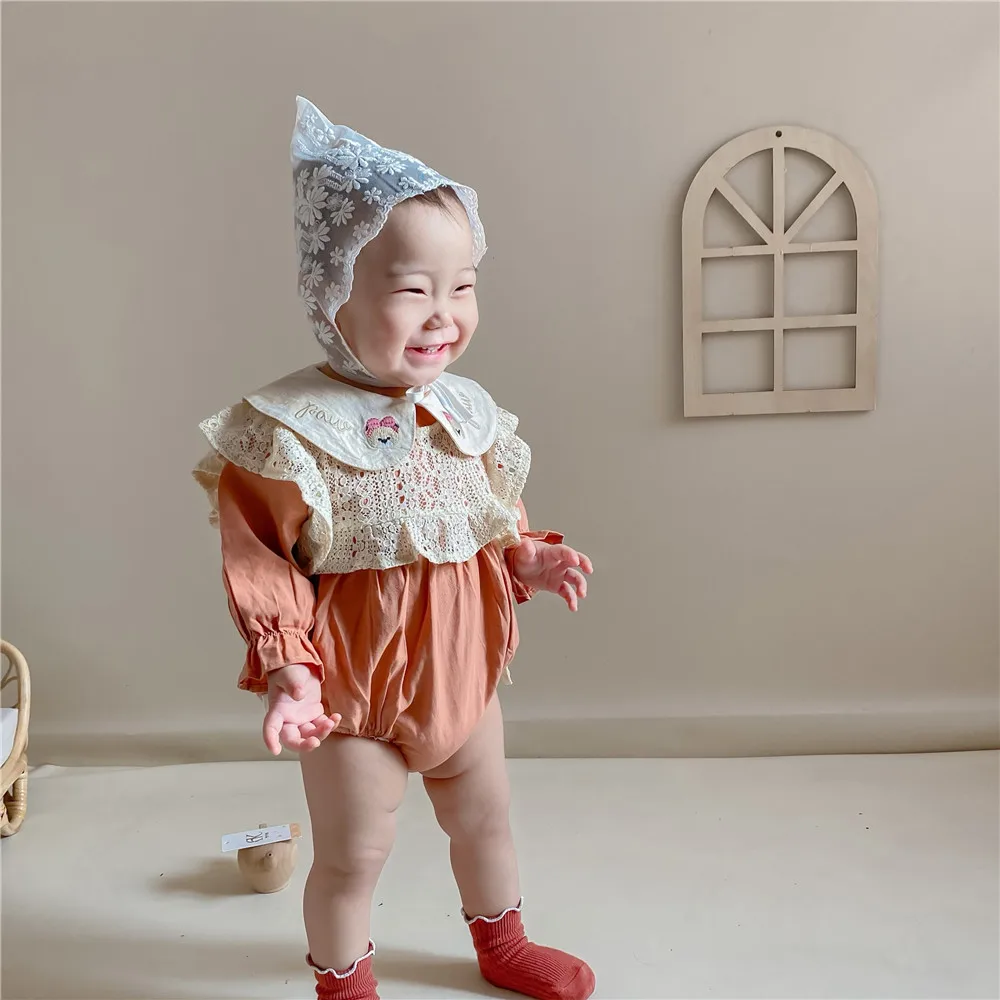 

Children's Clothes Baby Girls Spring Autumn Lovely Embroidered Bear Doll Collar Long Sleeve Romper