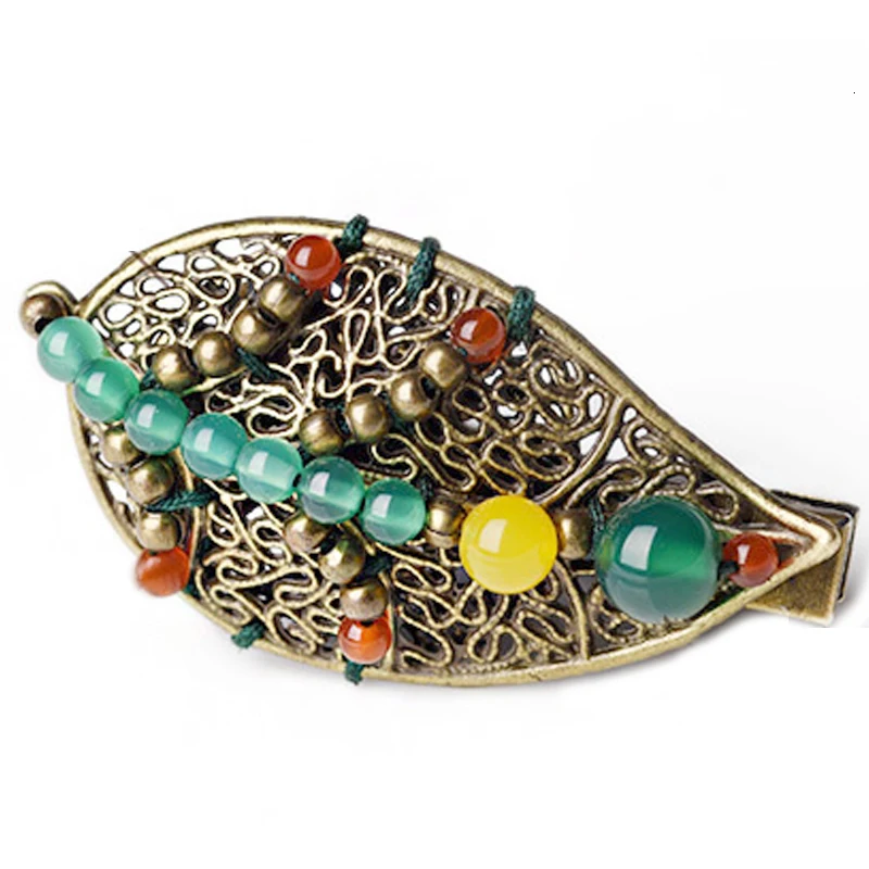 Этническая Винтажная заколка для волос с металлическим листом в китайском стиле
