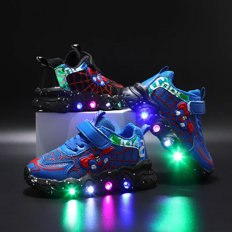 

Fashion Cool Superman Baby Casual Shoes High Quality LED Lighted Four Seasons Boys Shoes Infant Tennis Disney Cartoon Sneakers