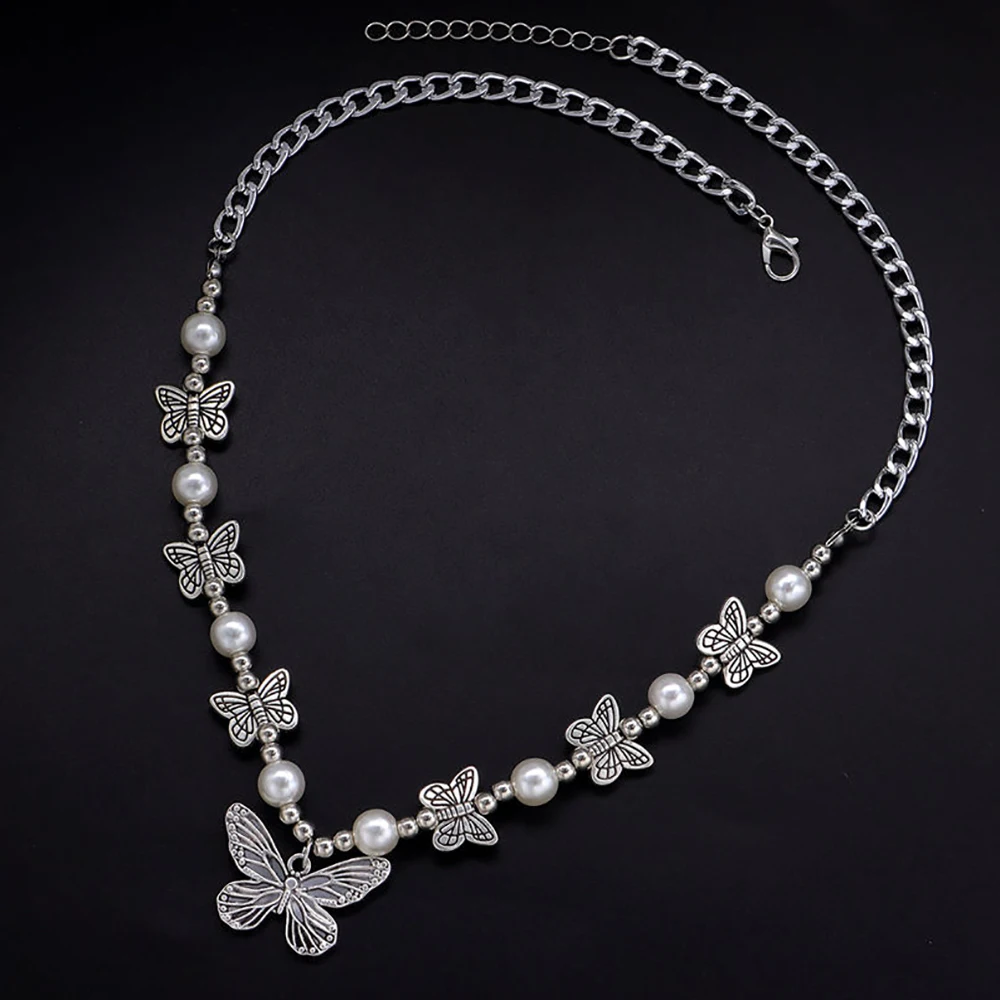 

Женское винтажное металлическое ожерелье-чокер, в стиле Харадзюку, с имитацией жемчуга, готическое ювелирное изделие ручной работы, ожерел...