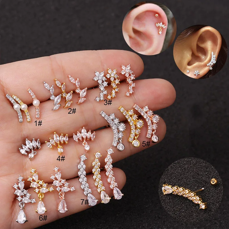 1 шт. Роскошная Cz изогнутая хрящевая спираль Tragus Rook Lobe серьга Винт Задняя шпилька