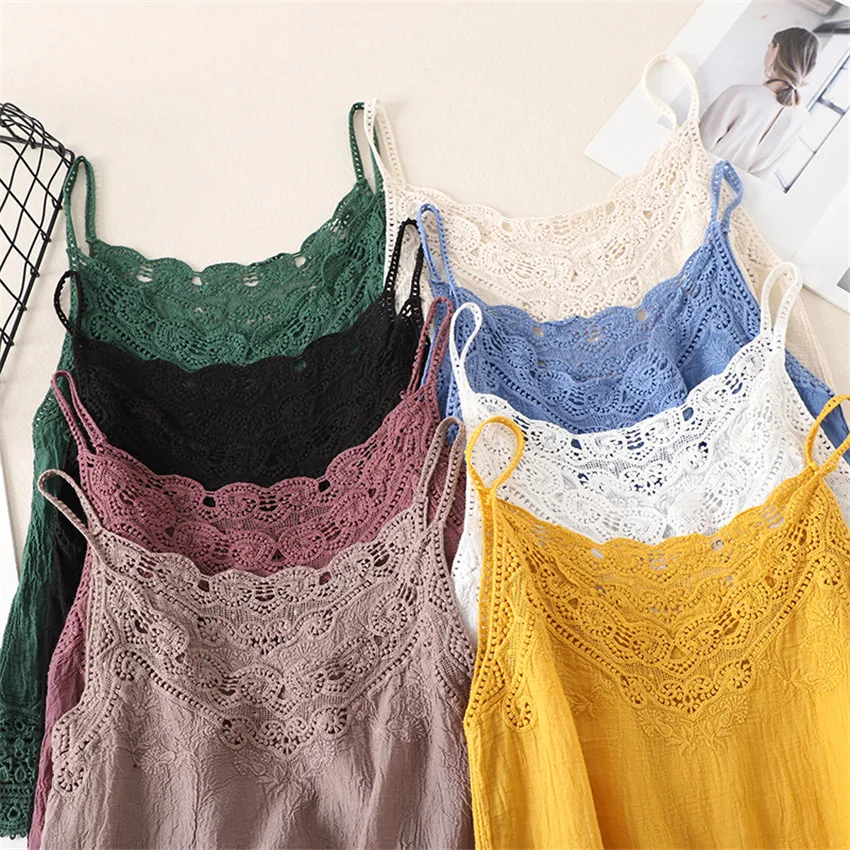 Топ женский с V-образным вырезом хлопково-Льняная майка на бретелях-спагетти без