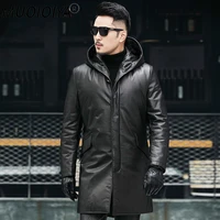 muoioyia mens down jacket winter coat men clothing real cow leather jackets thick clothes hooded windbreaker ropa hombre lxr543