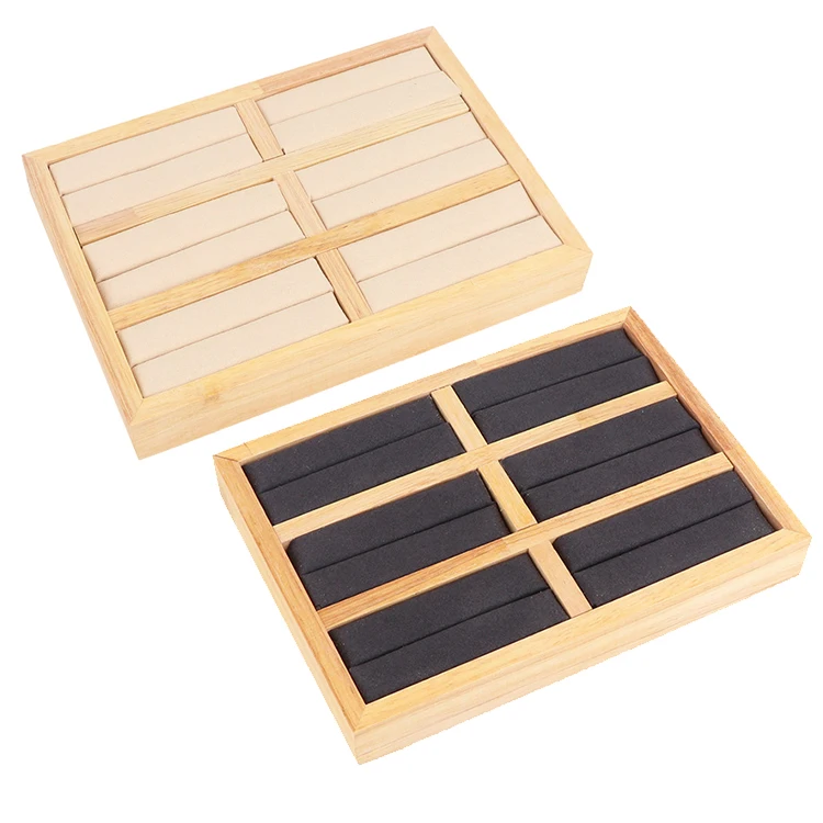 

2Pcs Log Ring Bracelet Tray Wooden Ring Stand Flannel Jewelry Tray High-End Jewelry Storage Display Props Jewelry Tray