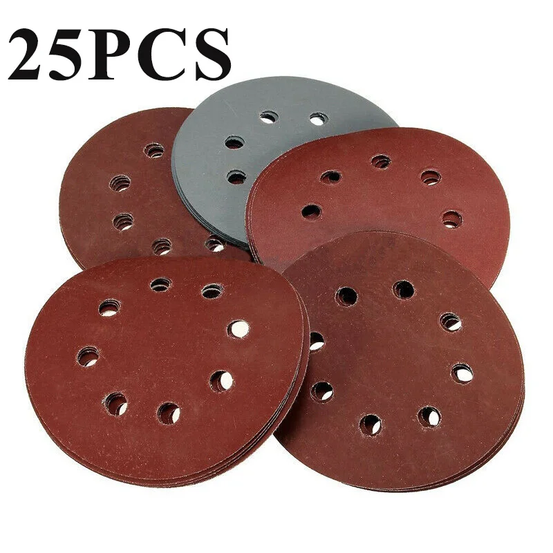 25x 5"/125mm 8Hole Hook Loop Sanding Discs 80-2000 Grit Orbital Sandpaper Pad For Metal Wood Hardware Non-metallic Polishing 201 |