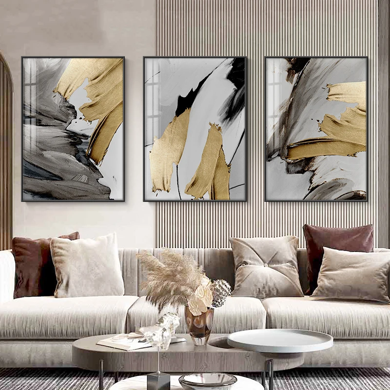 

Abstract Golden Ink Color Block Decorative Painting Black Gold Brush Oil Painting Canvas Posters and Prints Living Room Decor