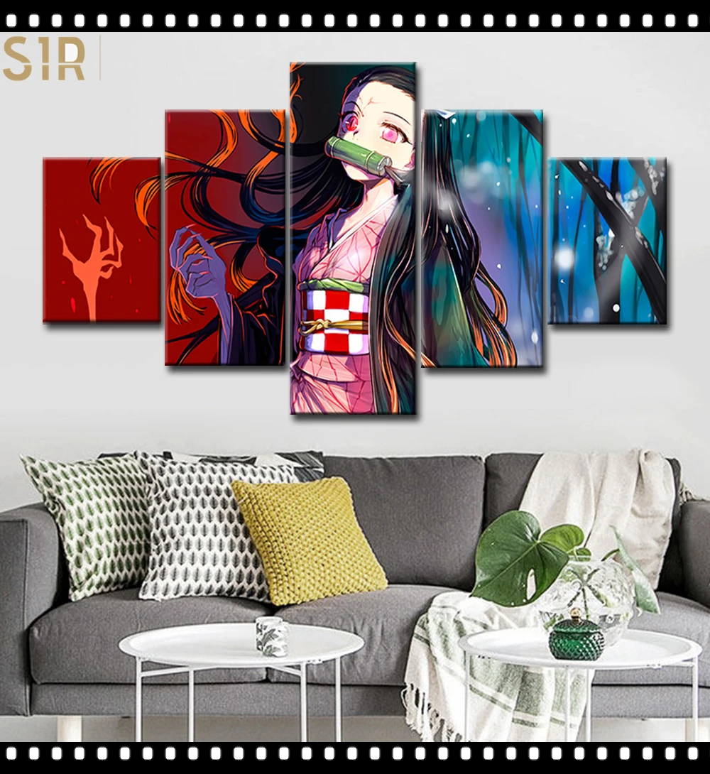 

Kimetsu No Yaiba Wall Art 5 Pieces Canvas Painting Poster Pictures Home Decor Living Room HD Printed Game Poster Anime Wall Art