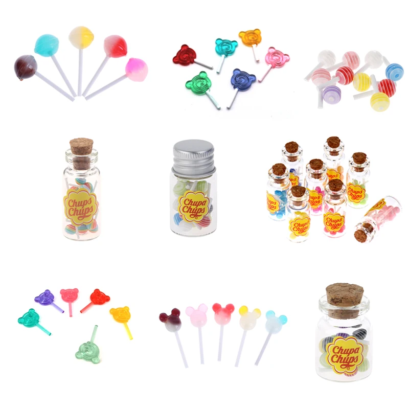 

1/12 Miniature Food Dessert Sugar Mini Lollipops With Case Holder Candy For Doll House Kitchen Furniture Toys Accessories