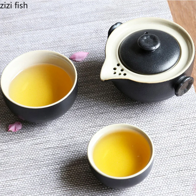 Керамический семейный чайник две чашки уличный дорожный чайный набор наборы