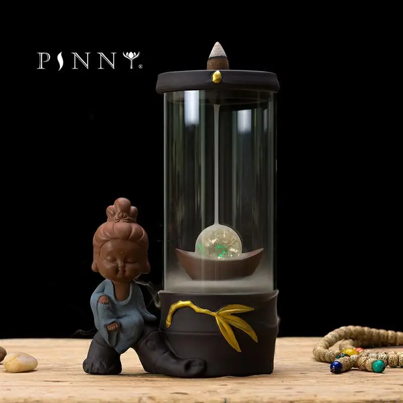 

PINNY Little Monk Backflow Incense Censer Ceramic Artistic Light Hollow Incense Burner Beautiful Home Decoration Ceramic Crafts