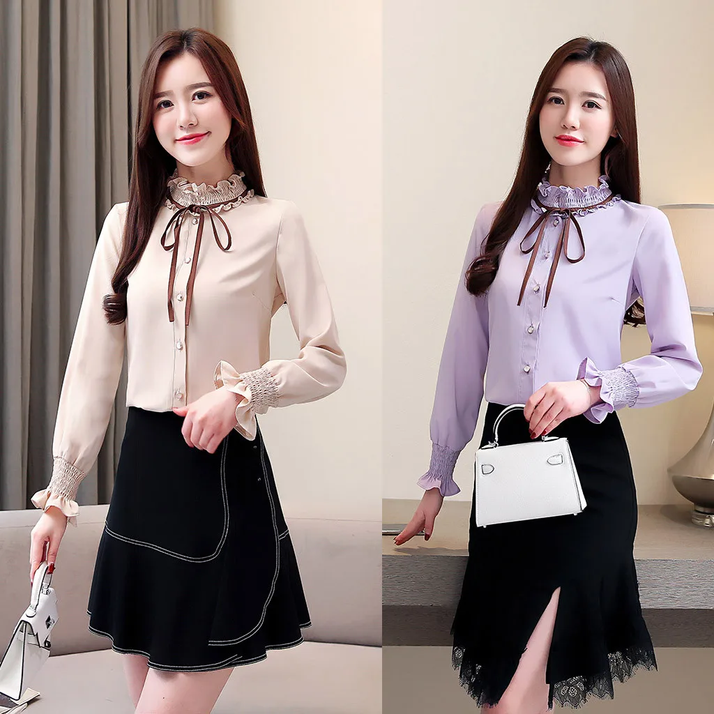 Женская шифоновая блузка с длинным рукавом элегантная повседневная