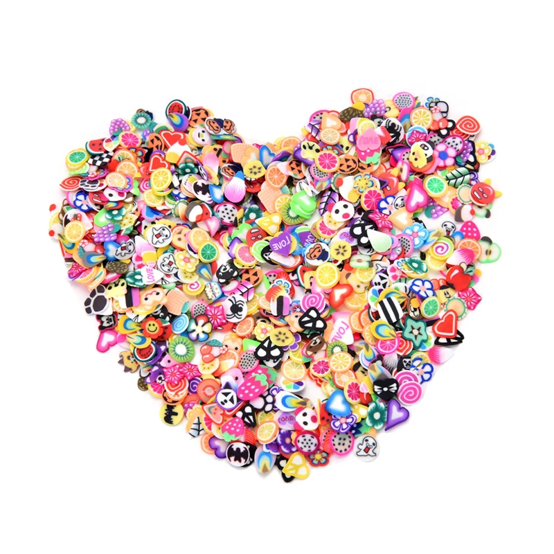 

1000pcs/pack DIY 3mm 3D Fruit Flowers Feather Design Tiny Slices Polymer Clay DIY Girls Toys Stickers Girls Gifts