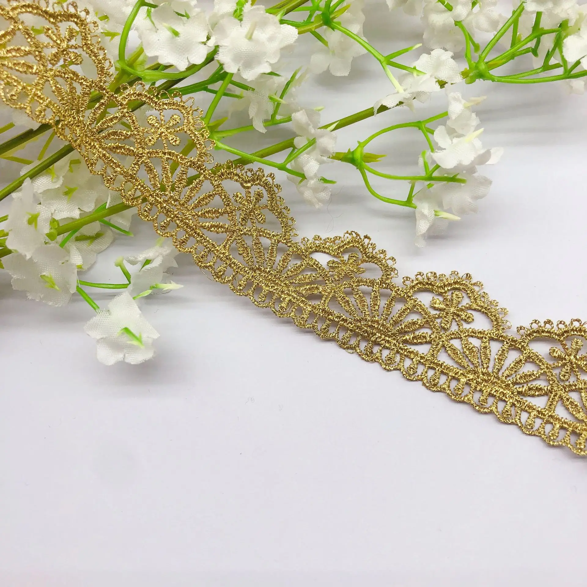 10 ярдов мягкая слоновая кость тюль сетка золотая нить Ткань Venise кружевной