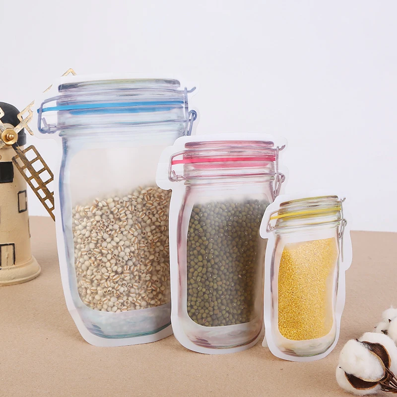 4 шт./партия многоразовые портативные сумки на молнии с баночкой Mason Jar для домашнего хранения герметичные пакеты для хранения пищевых продуктов мешочки для закусок сэндвич Ziplock