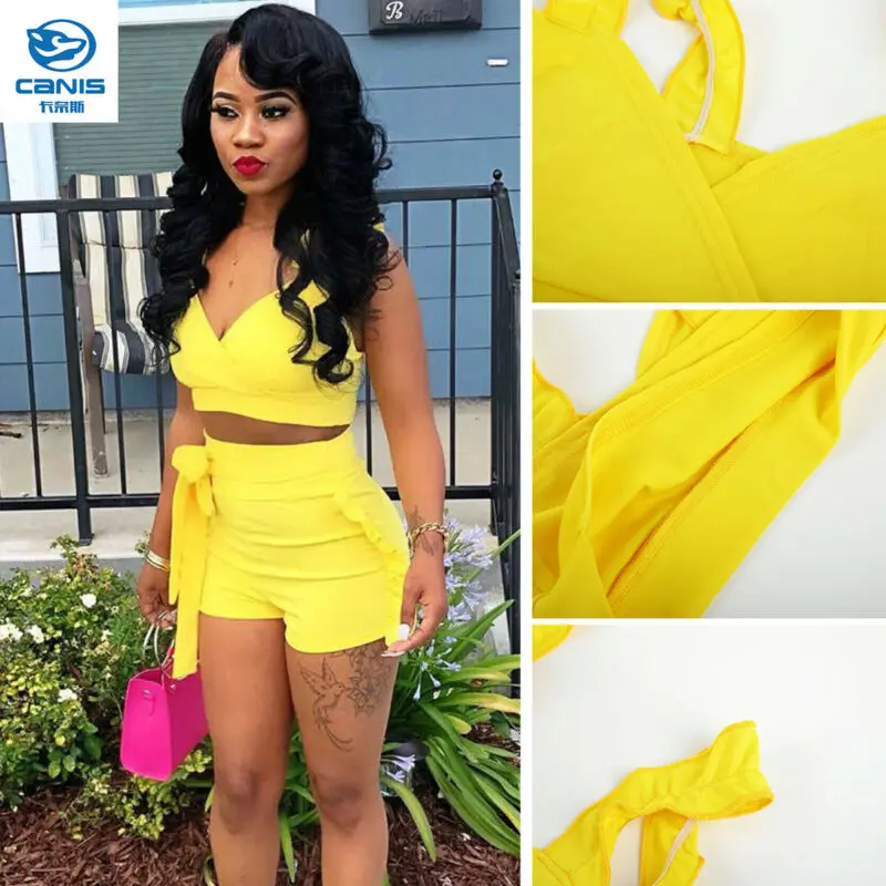 Женский летний модный пикантный комплект одежды из 2 предметов однотонный жилет