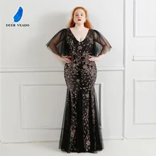 Deerveado plus size sereia com decote em v vestido de noite longo preto formal vestido de festa feminino vestidos de noche k16272 (4)