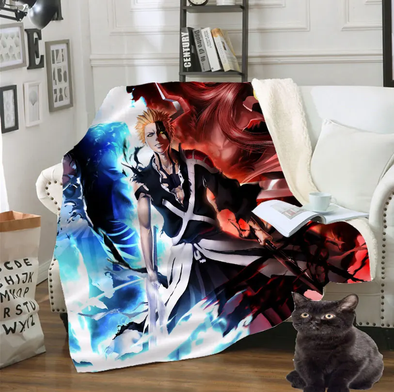 

SONSPEE Hot Classic Cartoon Anime Bleach Print Blanket Adult Fleece Quilt Blanket Bedspread Boys Girl Travel Blanket Sofa Quilt