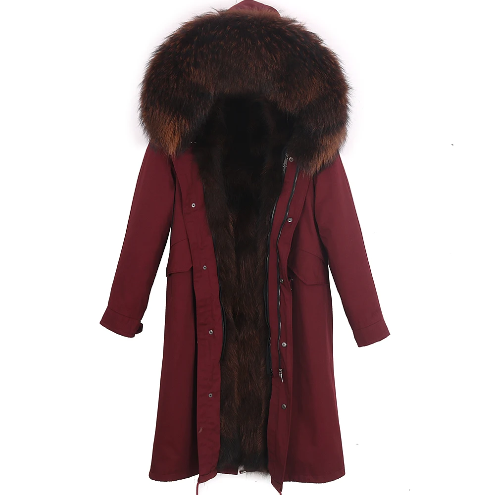 Men's Winter Stylish Jacket Long Russian Man Coat Real Fox Fur Liner Natural Raccoon Fur Collar Hooded Thick Warm Streetwear