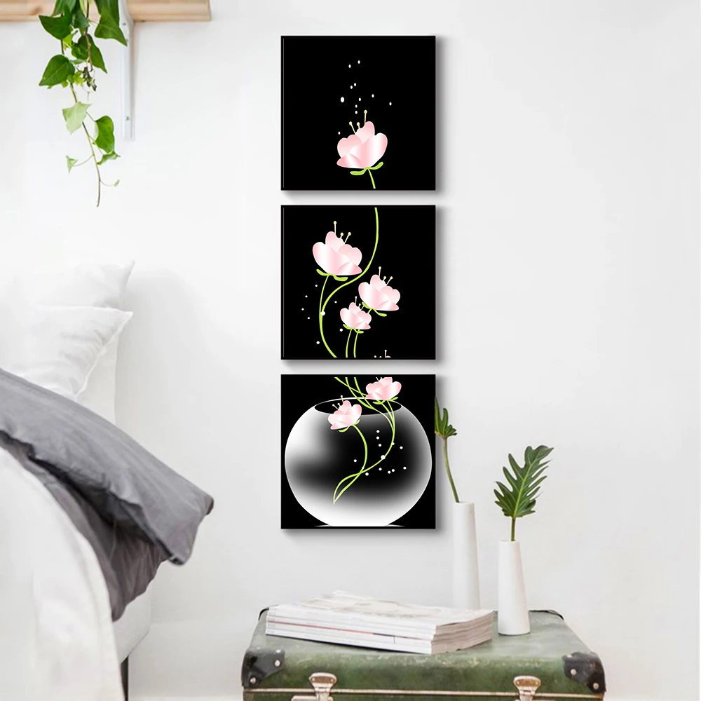 3 Panels Canavs Painting Flowers Poster Nordic Wall Pictures for Living Room Scandinavian Hallway Decoration Abstract Art | Дом и сад