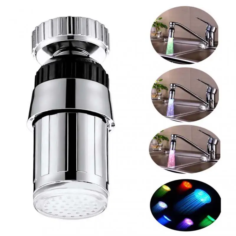 LED Temperature Sensitive 3-Color Light-up Faucet Kitchen Bathroom Glow Water Saving Faucet Aerator Tap Nozzle Shower Fixture
