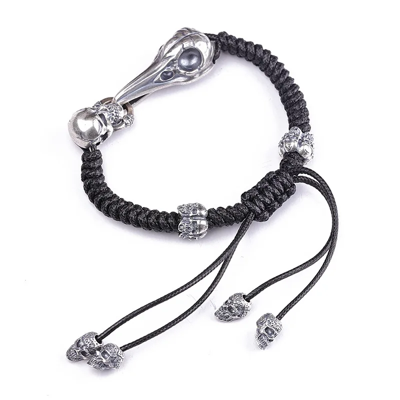 Реальные 925 серебро Цвет браслет для мужчин в стиле ретро шнур &quotчереп&quot мужские