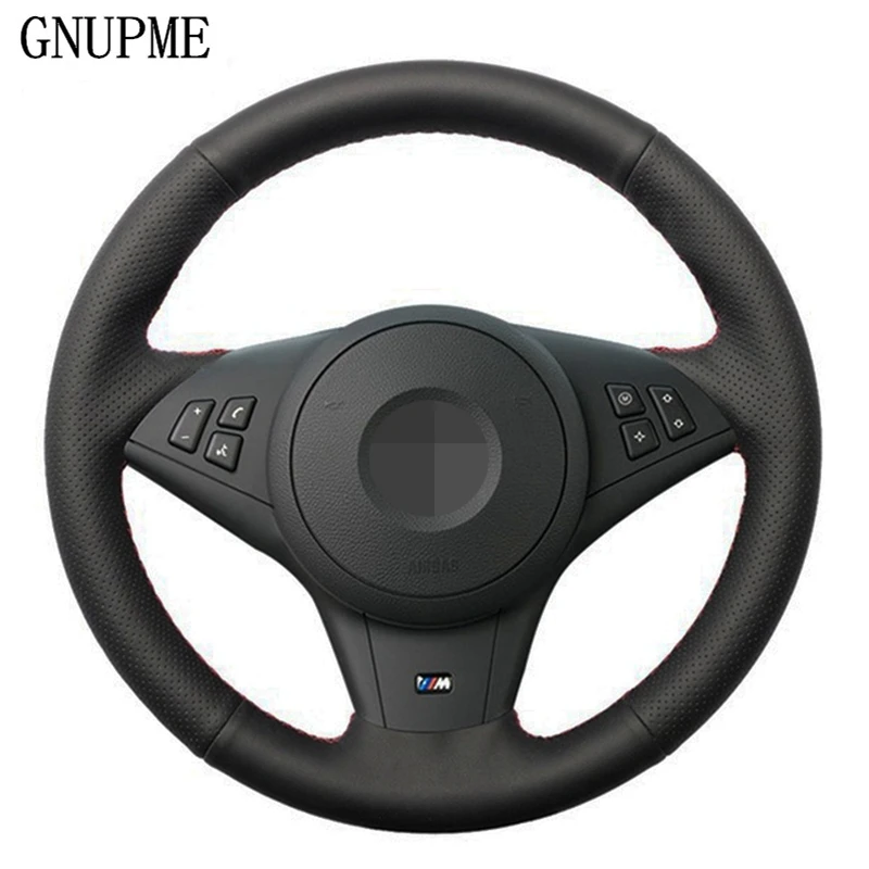 

Чехол для руля из искусственной кожи, черный, прошитый вручную, для BMW E60, E63, 530i, E64, 635D, чехол рулевого колеса автомобиля
