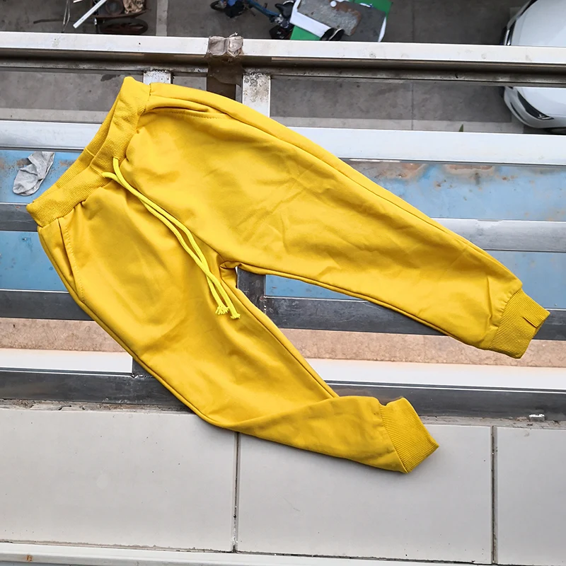 yellow dong Детская осенне-весенняя одежда; штаны для девочек; детские брюки для маленьких мальчиков; штаны-шаровары; однотонные цвета: черный, серый, синий, красный; яркие цвета - Цвет: yellow dong