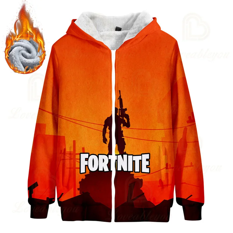 Модные толстовки FORTNITE для мальчиков и девочек детские с капюшоном толстые теплые