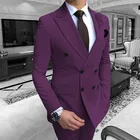 ANNIEBRITNEY, фиолетовый костюм, мужской официальный приталенный смокинг для жениха на свадьбу, Выпускные вечерние платья, мужской классический мужской костюм, Блейзер, брюки