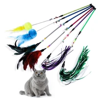 new style educational environmentally friendly cat toy pet leash color feather bell multi spring steel wire cat teaser toys