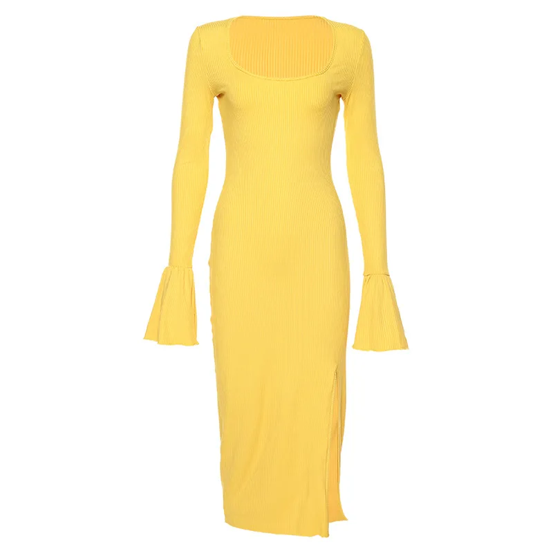 Желтый вязаное платье женские тканевые Зимние сексуальный халат Винтаж бодикон