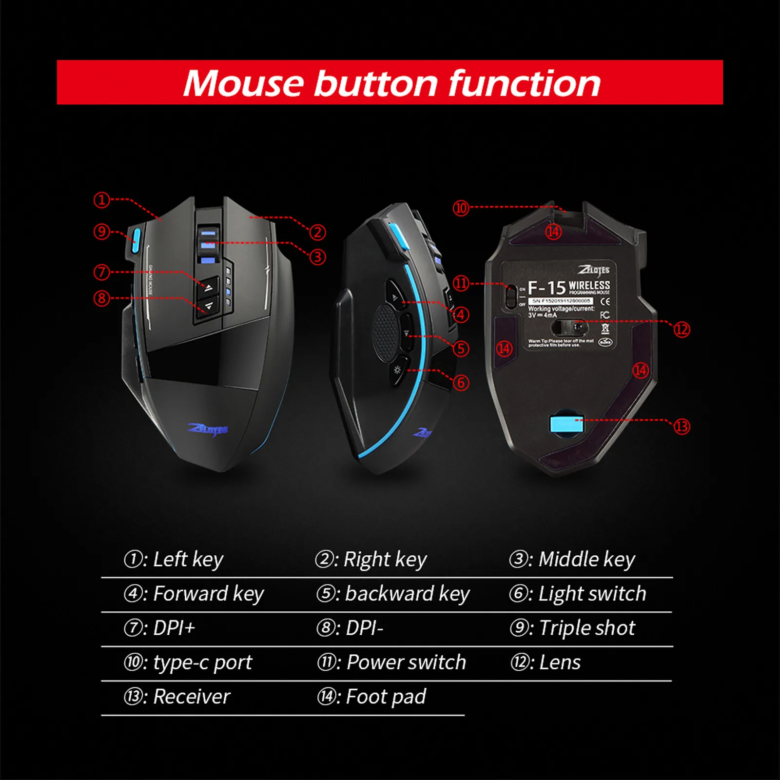 

Gaming Mouse Zelotes F-15 Dual-mode 4800DPI Adjustable Wireless Computer Office Mouse Foldable Travel Notebook Mute Mouse