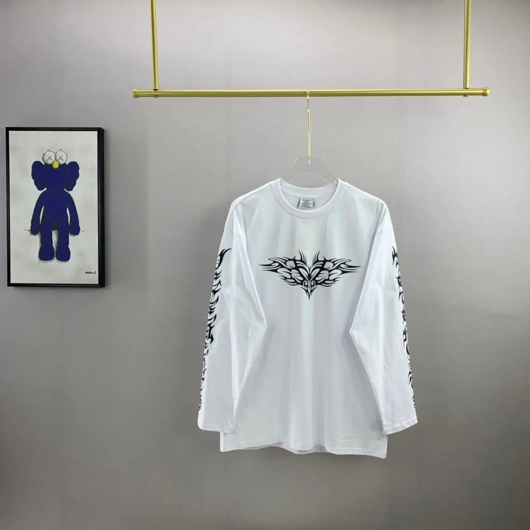 

Мужская и женская футболка с длинным рукавом VTM, белая футболка оверсайз с винтажным тотемным принтом, Свитшот в готическом стиле, 1:1