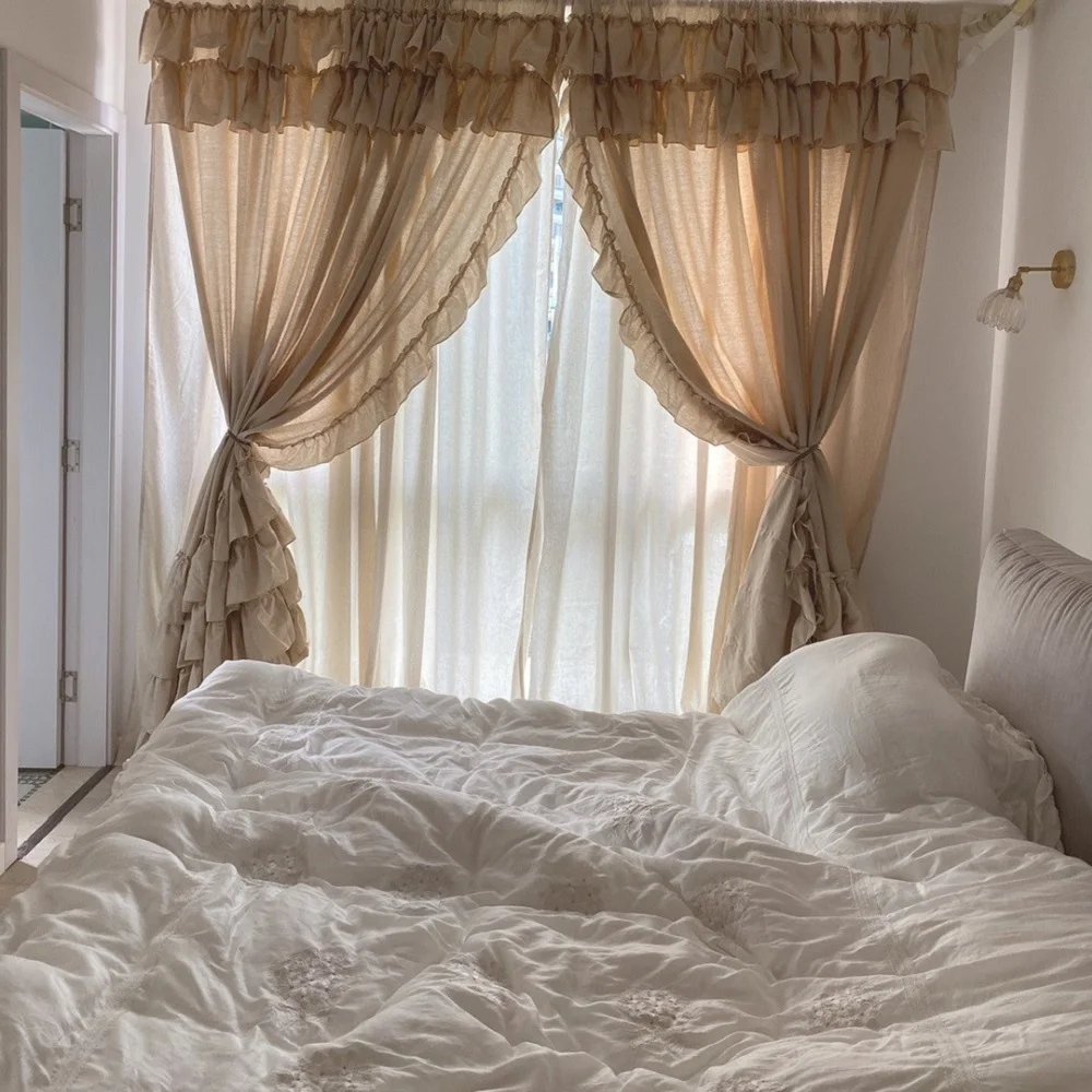 Двухслойные однотонные хлопковые занавески в американском стиле сельском s из