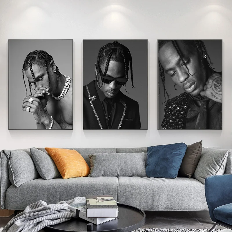 Черно-белый холст с тревисом Скоттом художественный плакат известные