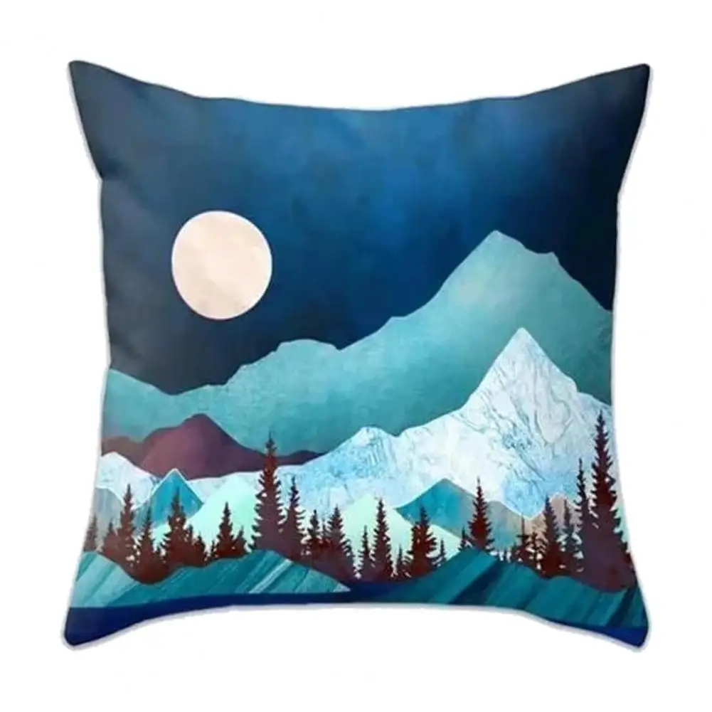 

4Pcs Throw Pillowcase One Side Printed Breathable Soft Skin-friendly Outdoor Mountains Forest Throw Pillow Covers for Home