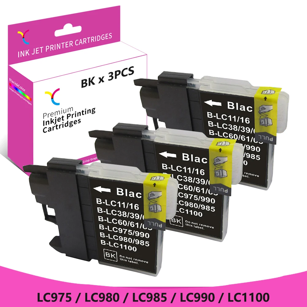 

YC LC985 Ink Cartridge LC1100 LC985BK LC1100BK Compatible For Brother DCP-J140W DCP-145C DCP-165C DCP-195C MFC 490CW DCP-365CN