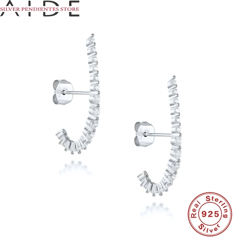 

AIDE Original 925 Sterling Silver Piercing Earrings Women Single Row Inlaid Colored Diamonds Trendy Earrings Pendientes Mujer