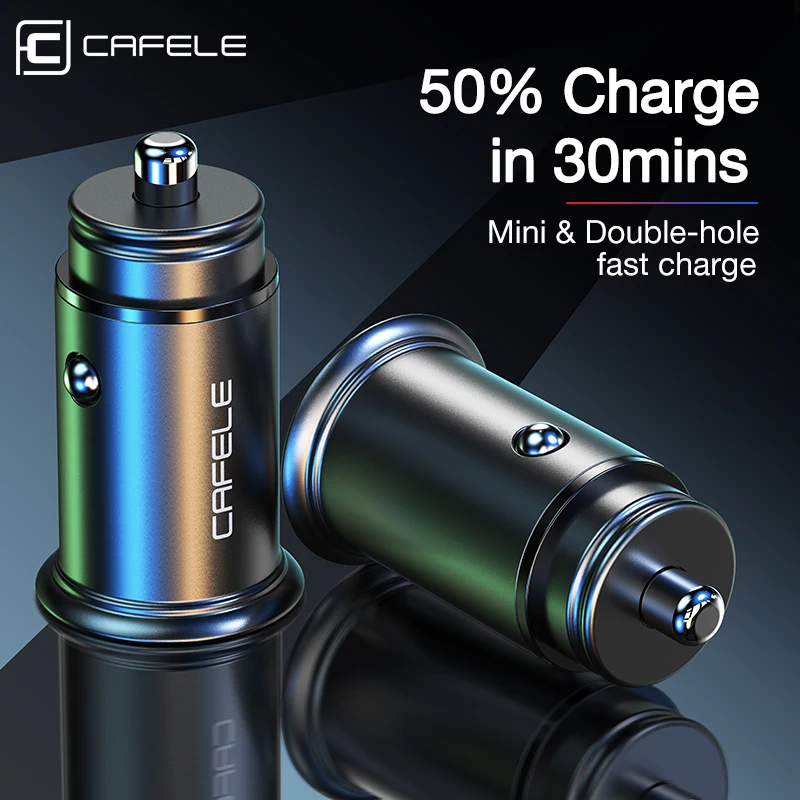 

CAFELE 30W Car Chargers 2 Ports Quick Charge For phone Universal Aluminum Dual USB Car-charger Adapter For Huawei Xiaomi iPhone